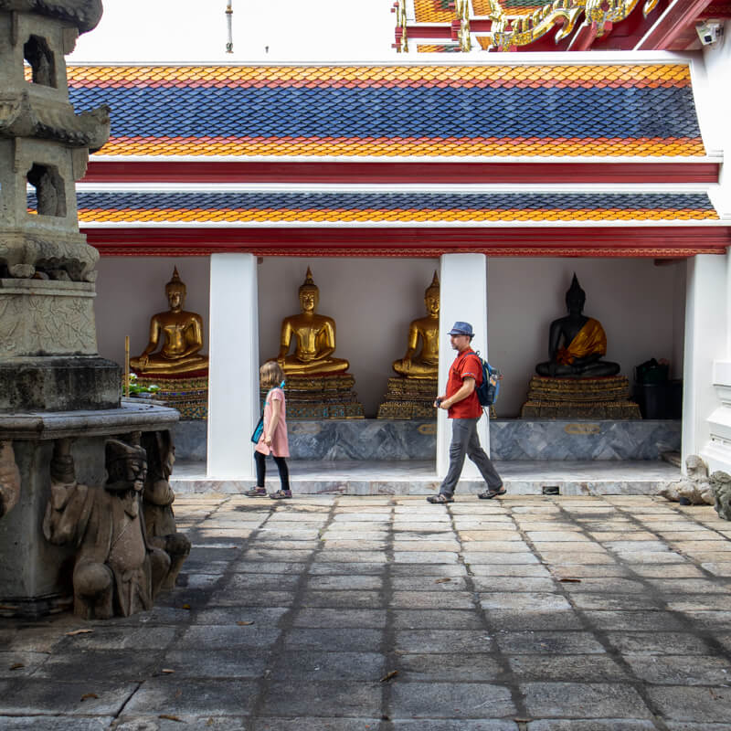 Wandering among over a thousand Buddha images and statues at Bangkok's Wat Pho.
