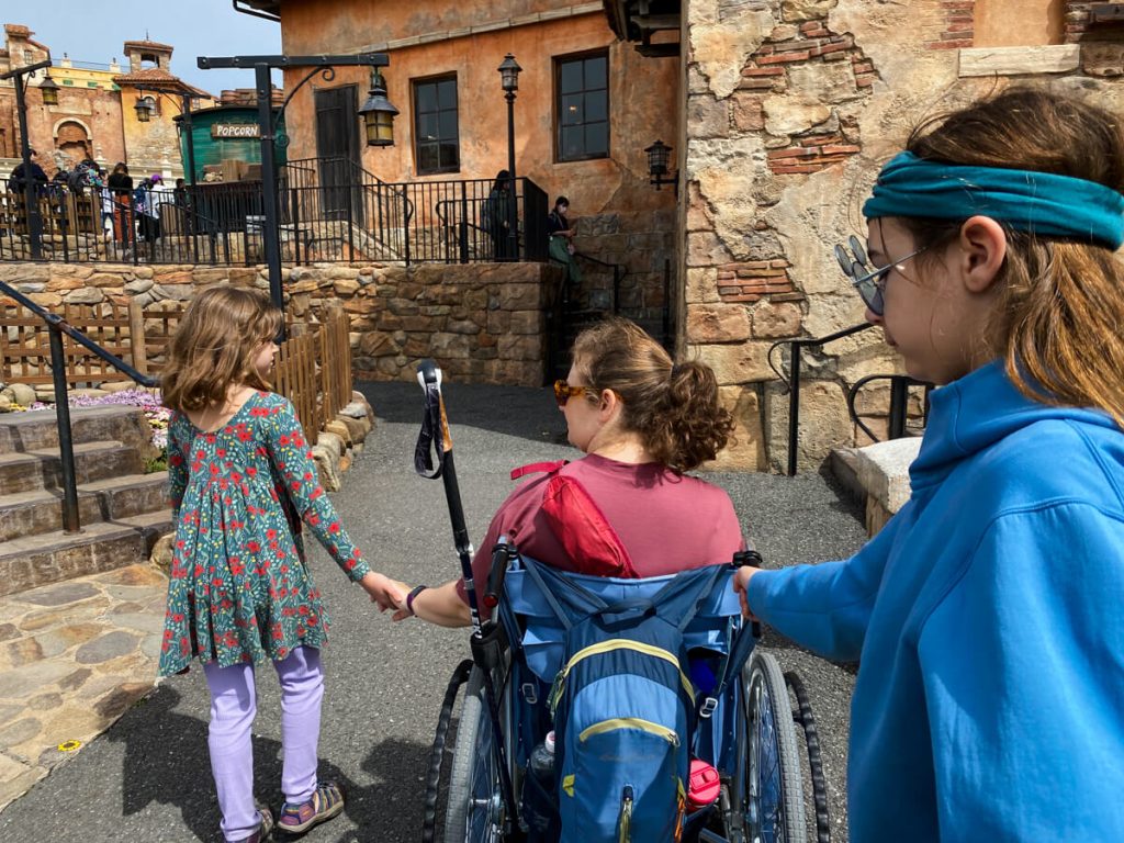 Instead of walking all day on her prosthetic leg, Jodie rented a wheelchair at Tokyo Disney.